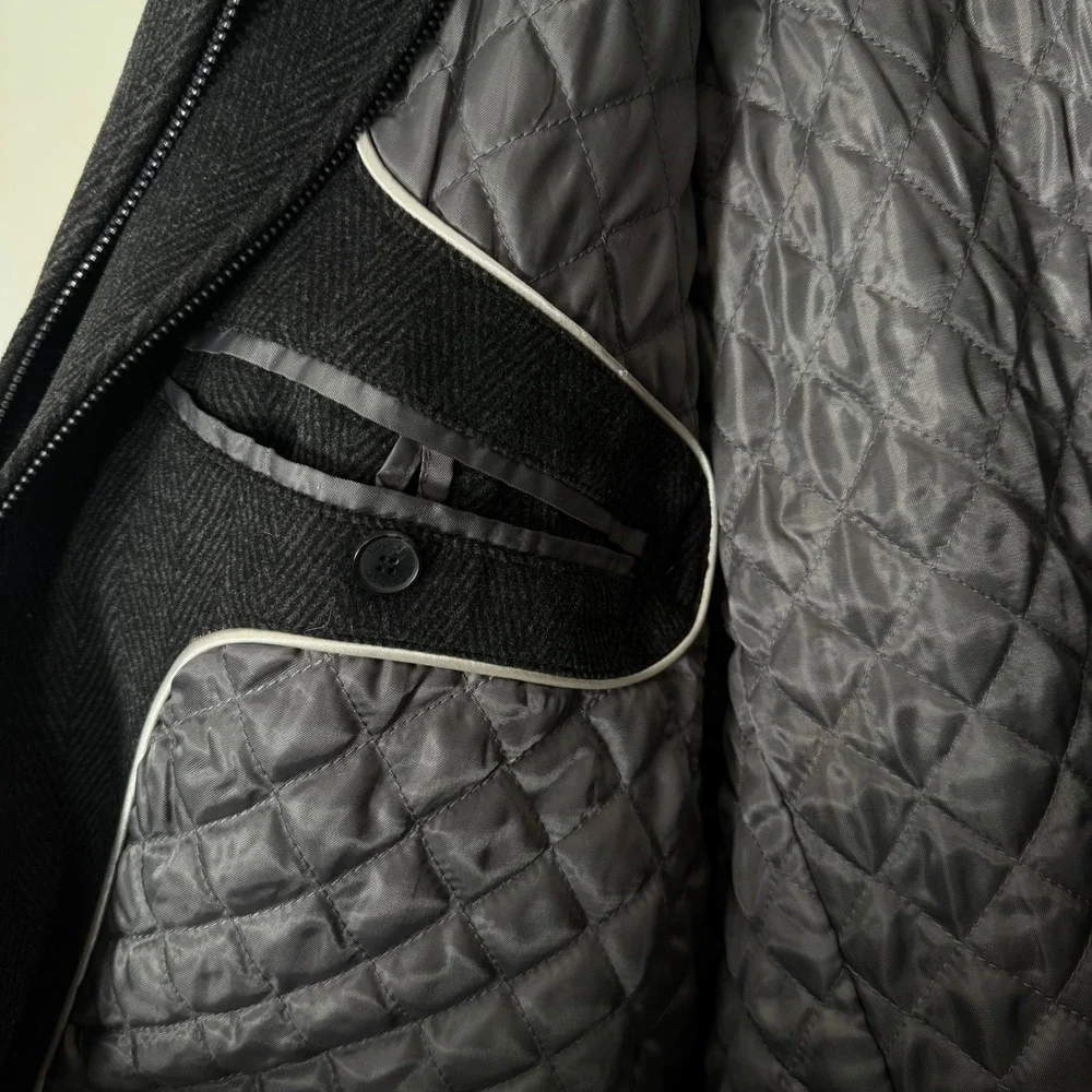 Calvin Klein Wool Blend Lined Double Zip Us Charcoal Herringbone Jacket Men's XL